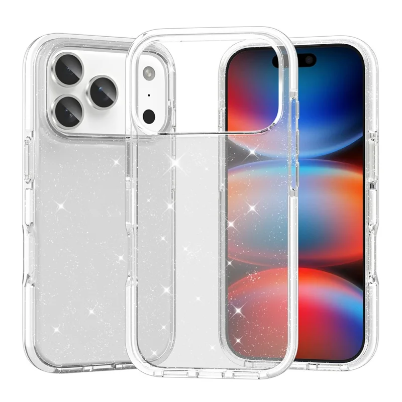 For iPhone 17 Pro Glitter Case PC Back TPU+TPE Frame Bling Sparkle Shockproof Cover