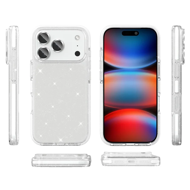 For iPhone 17 Pro Glitter Case PC Back TPU+TPE Frame Bling Sparkle Shockproof Cover