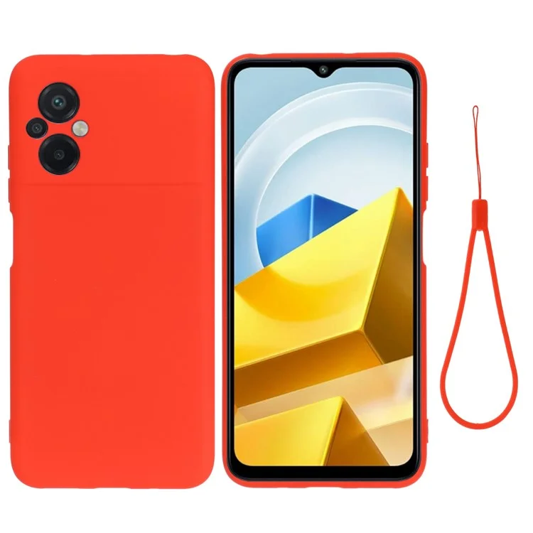 Custodia Soft Fiber Lining Anti-Graffio per Xiaomi Poco M5 4G, Cover Protettiva con Gancio da Polso - Rosso