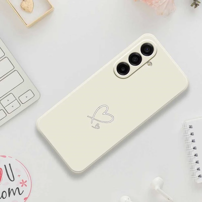 For Samsung Galaxy A17 5G Case White Love Pattern Printing Straight Edge TPU Phone Back Cover - Beige