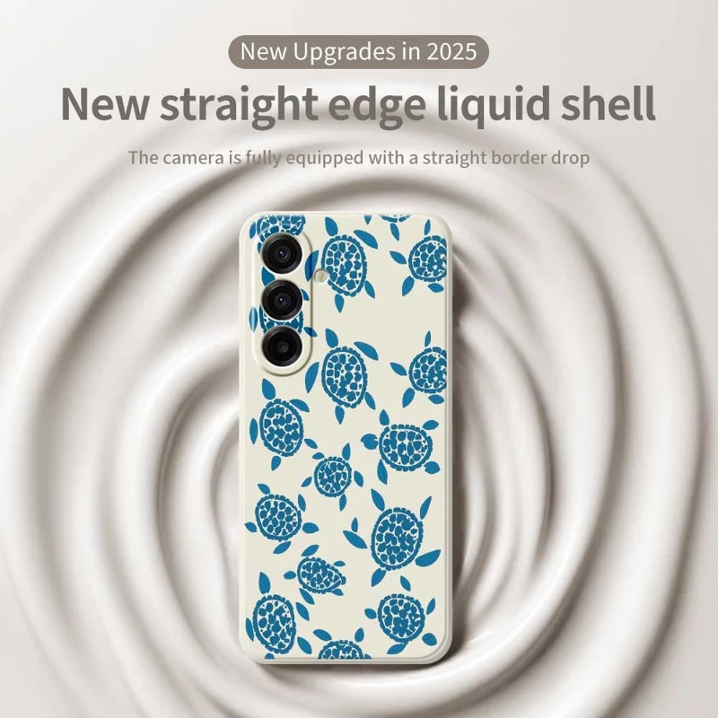 For Samsung Galaxy A17 5G / A17 4G Case Blue Turtle Pattern Printing Straight Edge TPU Phone Back Cover - Beige