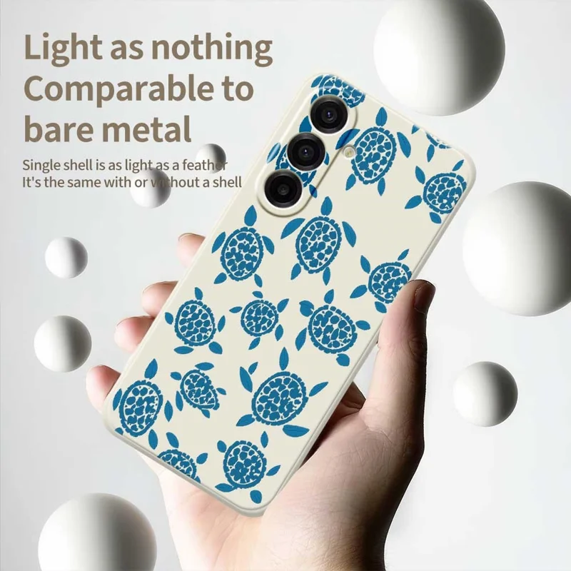 For Samsung Galaxy A17 5G / A17 4G Case Blue Turtle Pattern Printing Straight Edge TPU Phone Back Cover - Beige