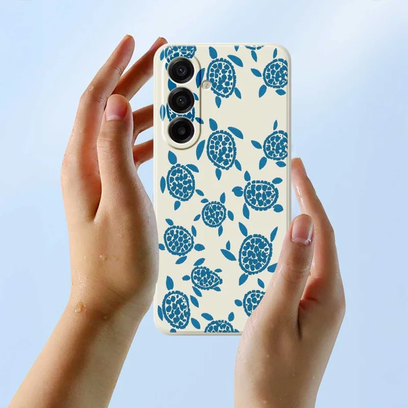 For Samsung Galaxy A17 5G / A17 4G Case Blue Turtle Pattern Printing Straight Edge TPU Phone Back Cover - Beige