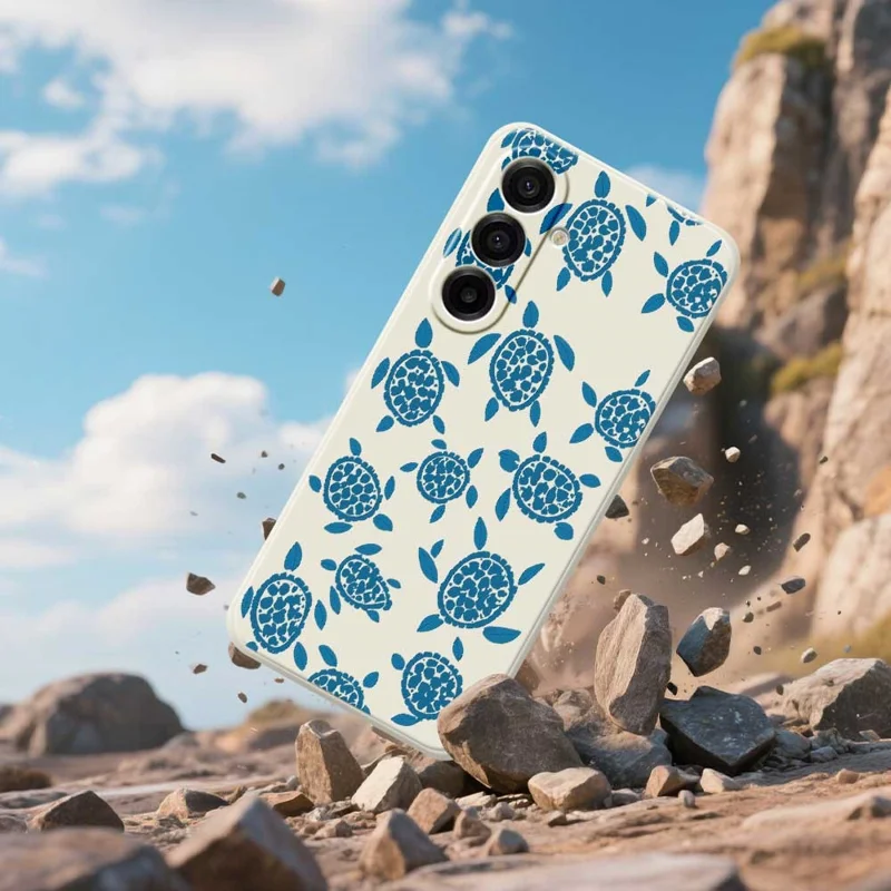 For Samsung Galaxy A17 5G / A17 4G Case Blue Turtle Pattern Printing Straight Edge TPU Phone Back Cover - Beige