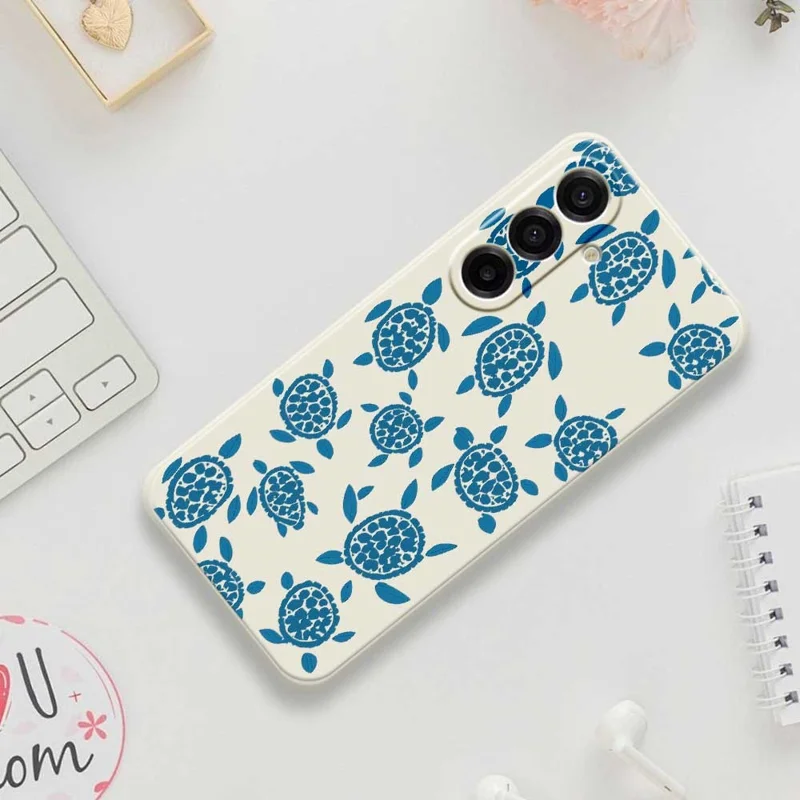 For Samsung Galaxy A17 5G / A17 4G Case Blue Turtle Pattern Printing Straight Edge TPU Phone Back Cover - Beige