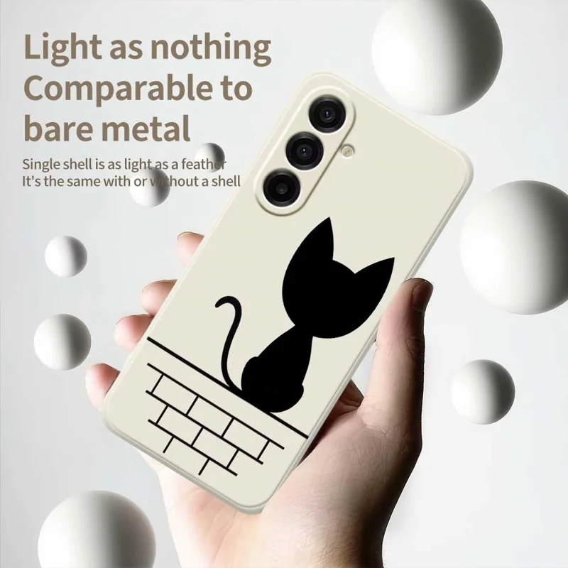 For Samsung Galaxy A17 5G Case Black Cat on the Wall Pattern Printing Straight Edge TPU Phone Back Cover - Beige