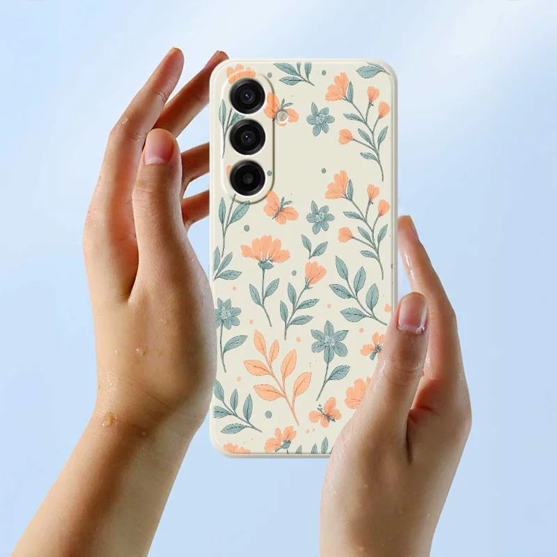 For Samsung Galaxy A17 5G Case Yellow Flowers Pattern Printing Straight Edge TPU Phone Back Cover - Beige
