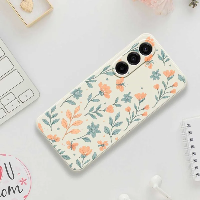 For Samsung Galaxy A17 5G Case Yellow Flowers Pattern Printing Straight Edge TPU Phone Back Cover - Beige