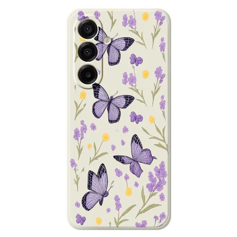 For Samsung Galaxy A17 5G / 4G Case Purple Butterflies Pattern Printing Straight Edge TPU Phone Back Cover - Beige