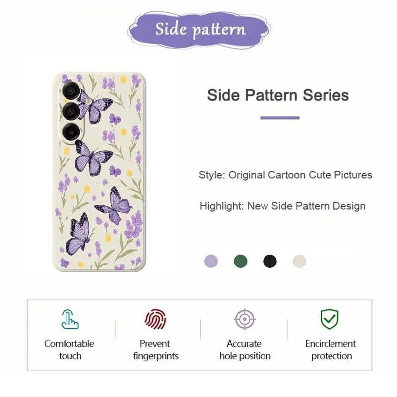 For Samsung Galaxy A17 5G / 4G Case Purple Butterflies Pattern Printing Straight Edge TPU Phone Back Cover - Beige