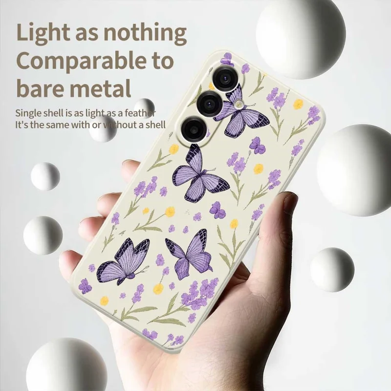 For Samsung Galaxy A17 5G / 4G Case Purple Butterflies Pattern Printing Straight Edge TPU Phone Back Cover - Beige