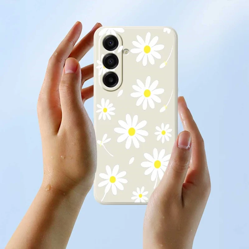For Samsung Galaxy A17 5G Case White Daisy Pattern Printing Straight Edge TPU Phone Back Cover - Beige