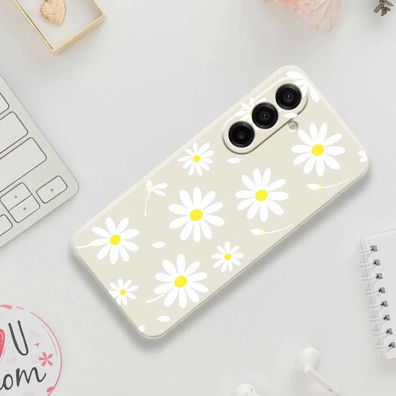 For Samsung Galaxy A17 5G Case White Daisy Pattern Printing Straight Edge TPU Phone Back Cover - Beige