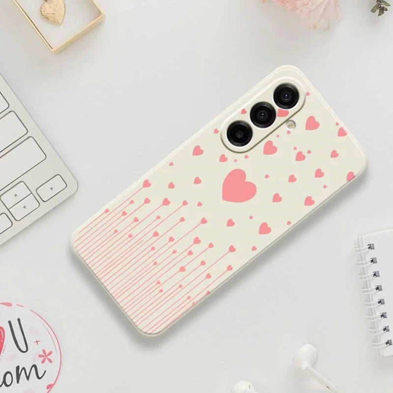 For Samsung Galaxy A17 5G Case Pink Love Pattern Printing Straight Edge TPU Phone Back Cover - Beige