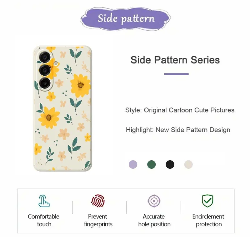For Samsung Galaxy A17 5G Case Yellow Floral and Leaves Pattern Printing Straight Edge TPU Phone Back Cover - Beige