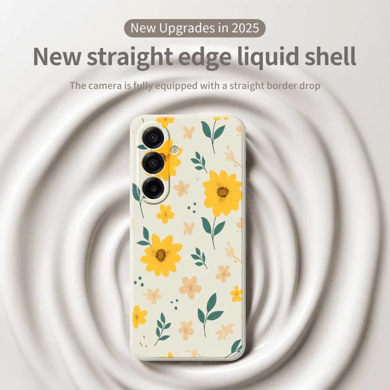 For Samsung Galaxy A17 5G Case Yellow Floral and Leaves Pattern Printing Straight Edge TPU Phone Back Cover - Beige