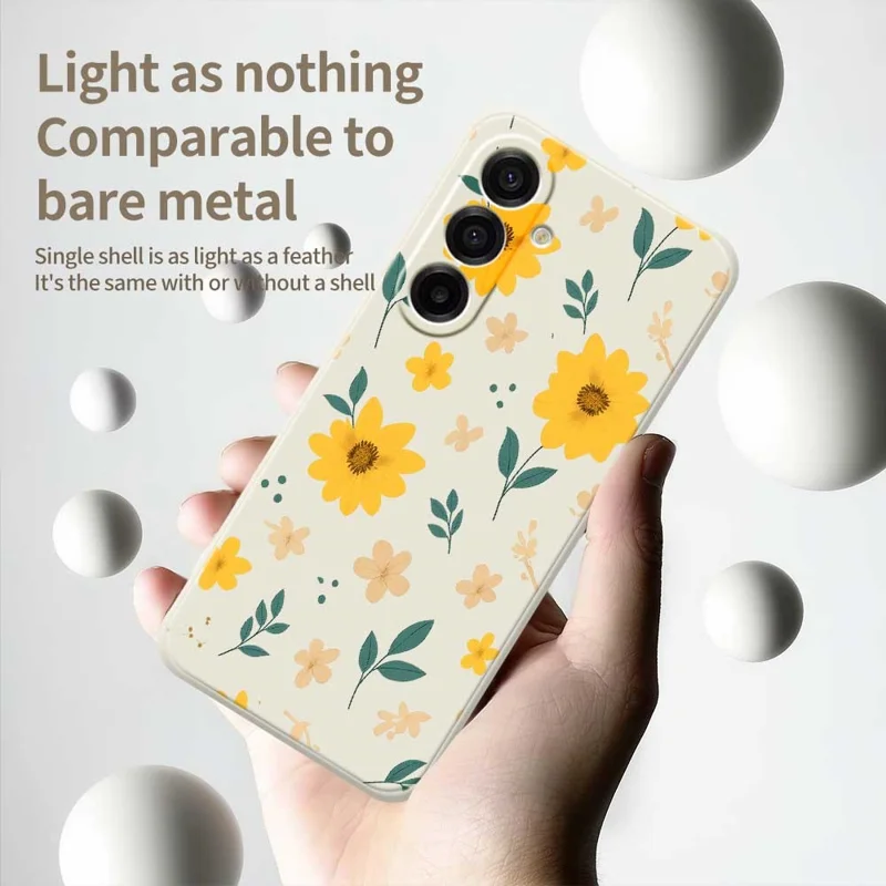 For Samsung Galaxy A17 5G Case Yellow Floral and Leaves Pattern Printing Straight Edge TPU Phone Back Cover - Beige