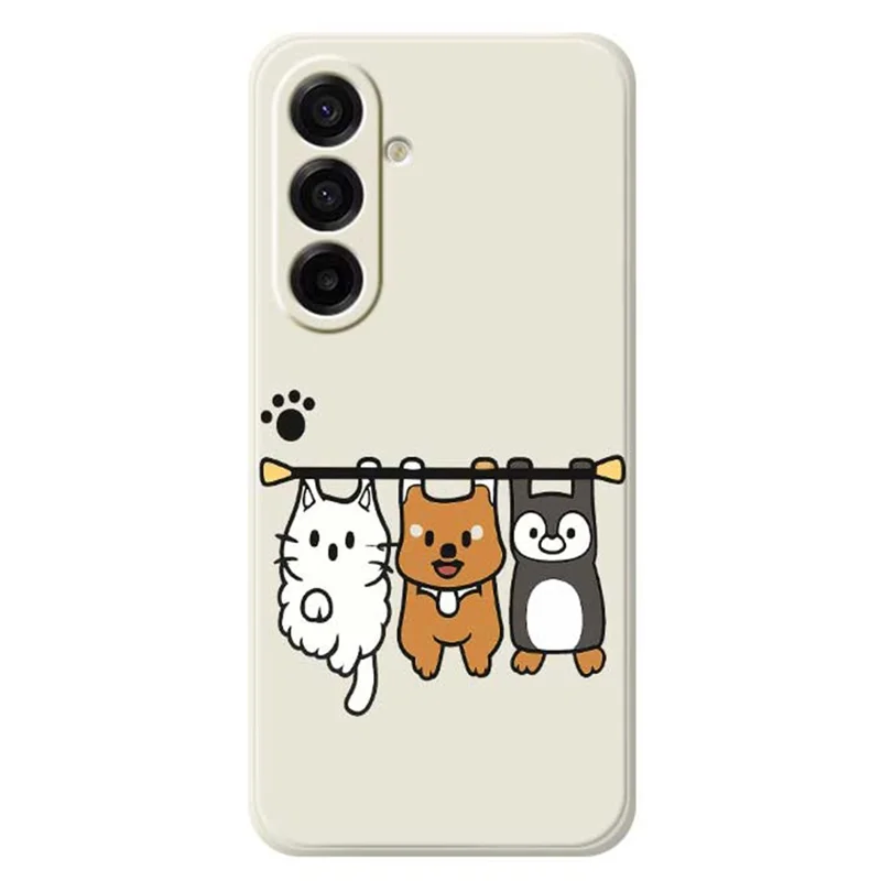 For Samsung Galaxy A17 5G Case Three Animal Dolls Pattern Printing Straight Edge TPU Phone Back Cover - Beige