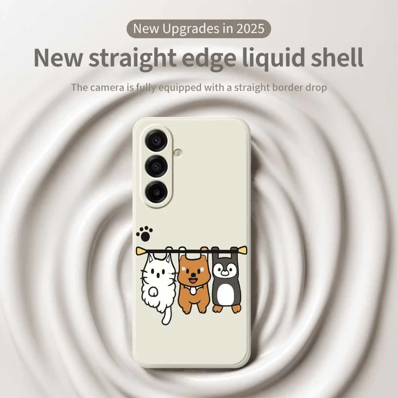 For Samsung Galaxy A17 5G Case Three Animal Dolls Pattern Printing Straight Edge TPU Phone Back Cover - Beige