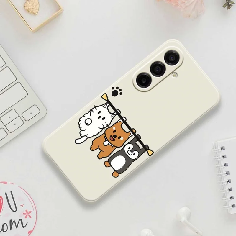 For Samsung Galaxy A17 5G Case Three Animal Dolls Pattern Printing Straight Edge TPU Phone Back Cover - Beige