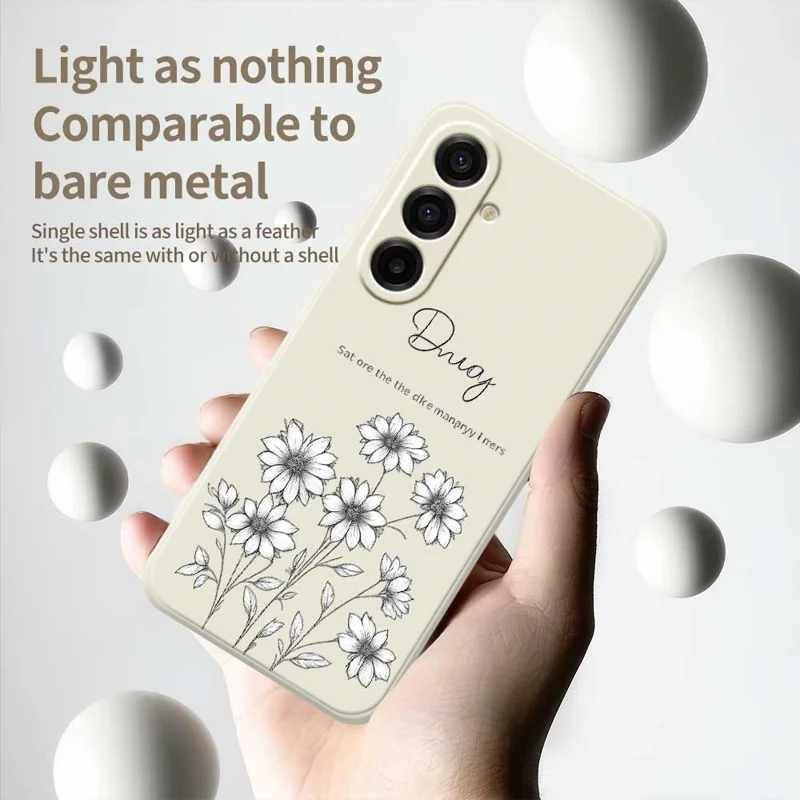 For Samsung Galaxy A17 5G / A17 4G Case Sketch Flowers Pattern Printing Straight Edge TPU Phone Back Cover - Beige