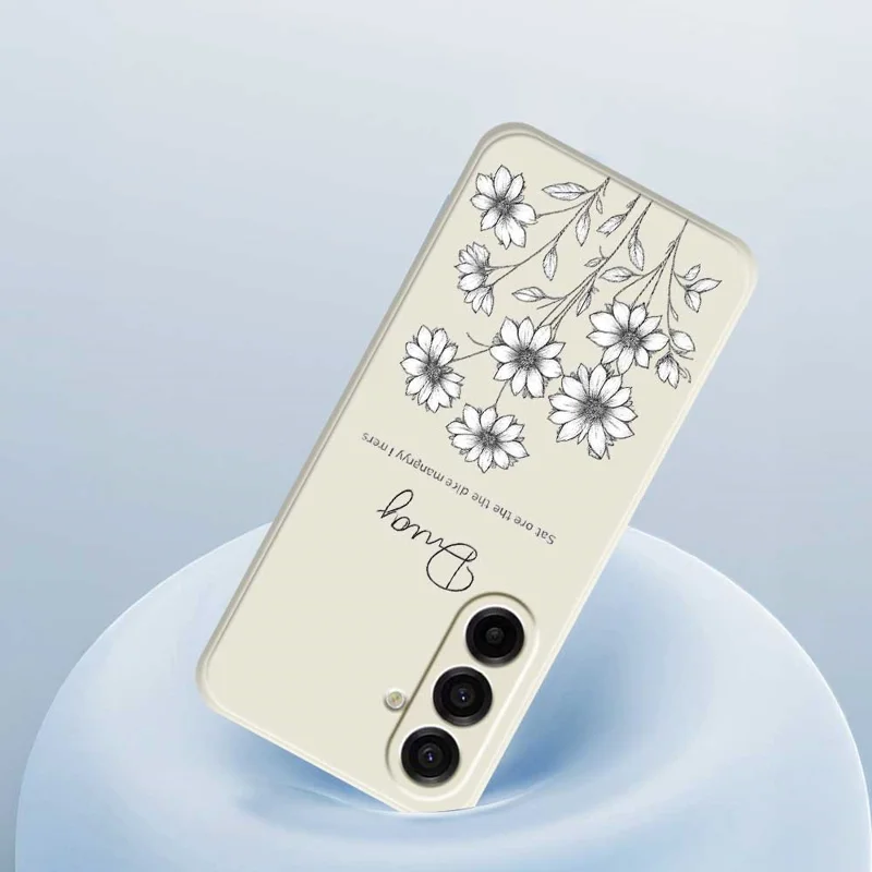 For Samsung Galaxy A17 5G / A17 4G Case Sketch Flowers Pattern Printing Straight Edge TPU Phone Back Cover - Beige