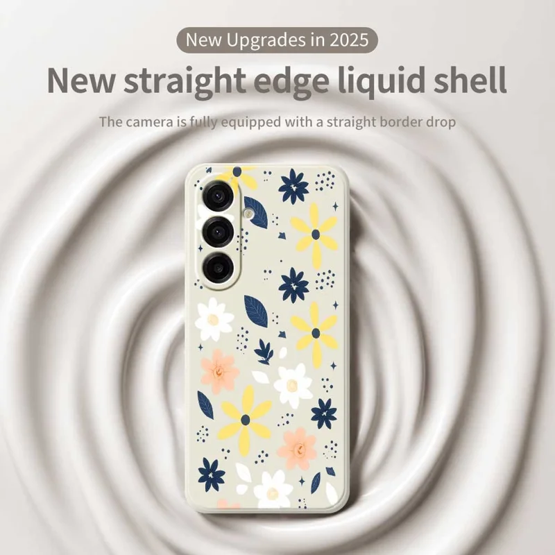 Étui pour Samsung Galaxy A17 5G Motif Floral Bleu à Feuilles Colorées Impression Bords Droits Coque Arrière TPU pour Téléphone - Beige
