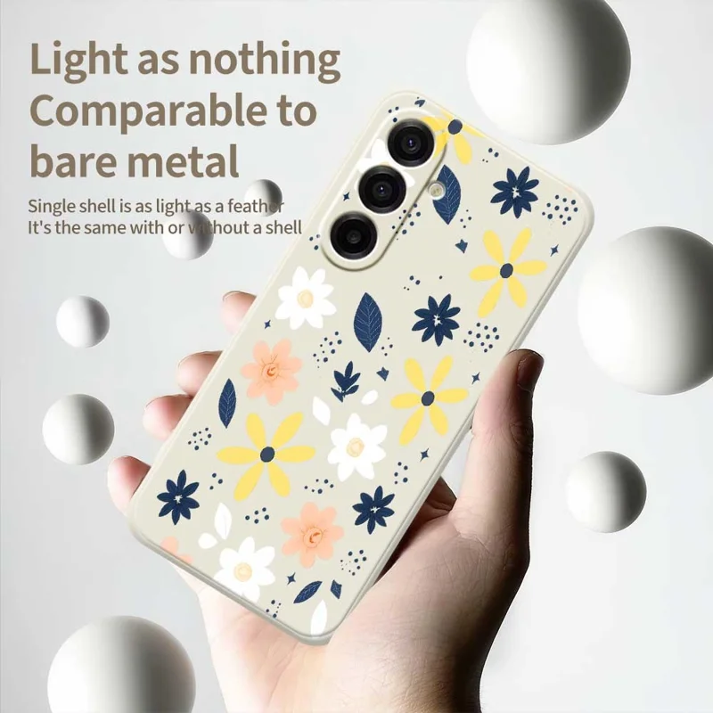 Étui pour Samsung Galaxy A17 5G Motif Floral Bleu à Feuilles Colorées Impression Bords Droits Coque Arrière TPU pour Téléphone - Beige