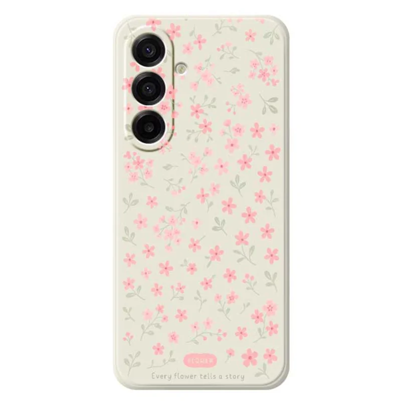 For Samsung Galaxy A17 5G Case Pink Small Flowers Pattern Printing Straight Edge TPU Phone Back Cover - Beige