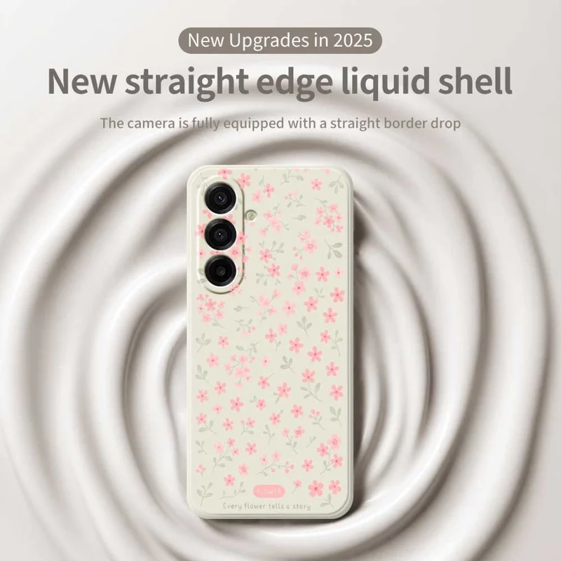 For Samsung Galaxy A17 5G Case Pink Small Flowers Pattern Printing Straight Edge TPU Phone Back Cover - Beige