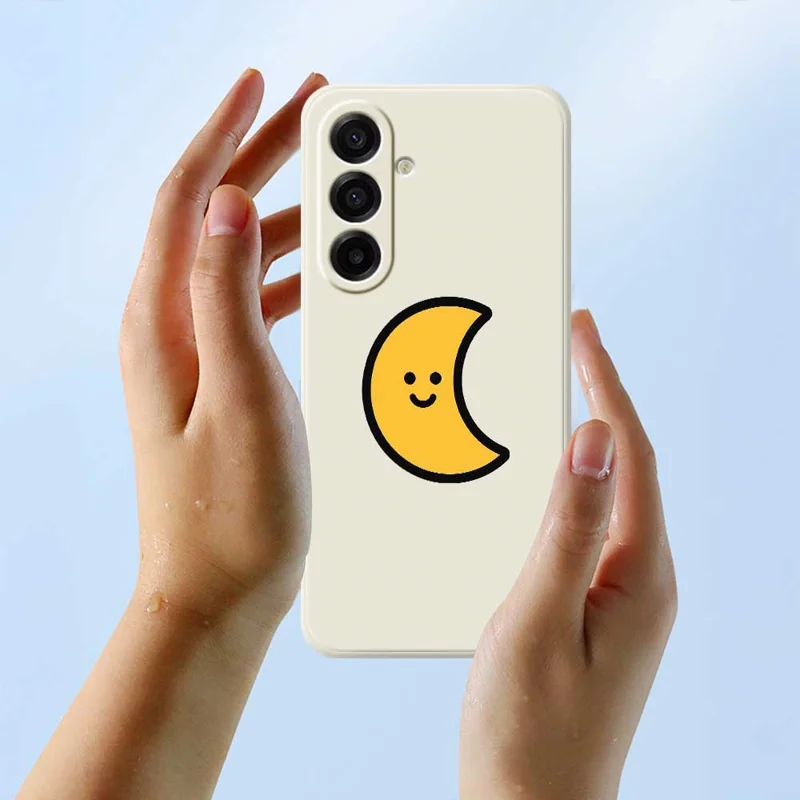 For Samsung Galaxy A17 5G Case Yellow Moon Pattern Printing Straight Edge TPU Phone Back Cover - Beige