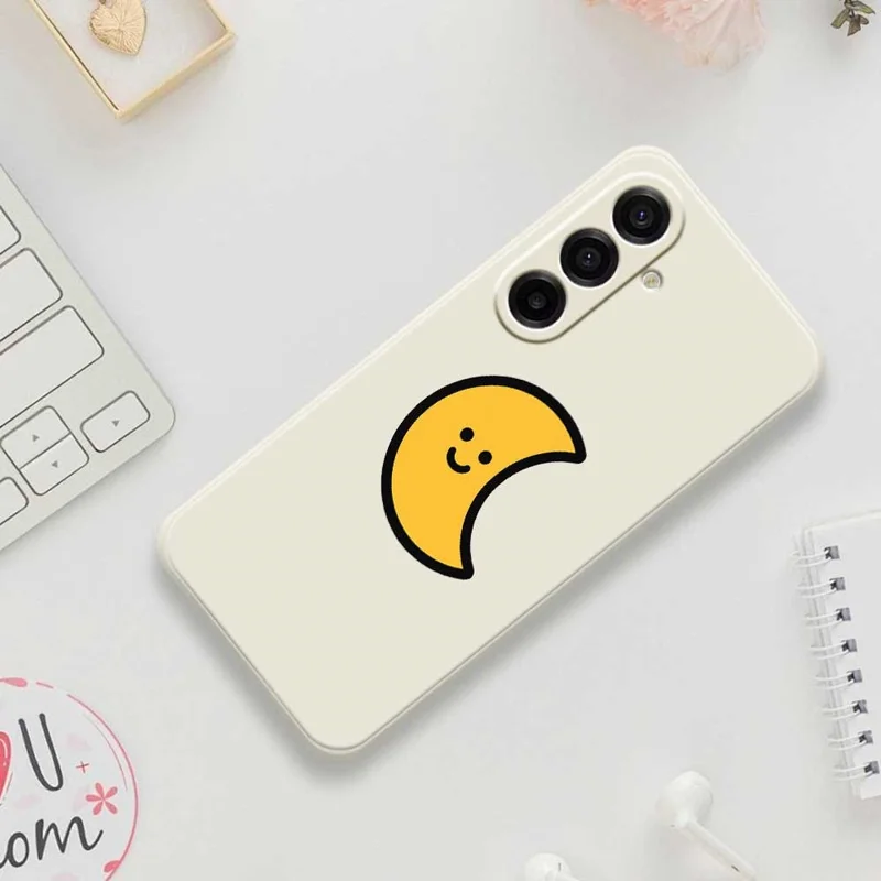 For Samsung Galaxy A17 5G Case Yellow Moon Pattern Printing Straight Edge TPU Phone Back Cover - Beige