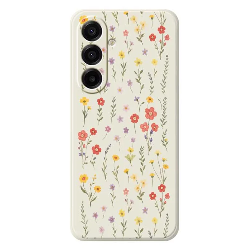For Samsung Galaxy A17 5G / A17 4G Case Flowers and Grass Pattern Printing Straight Edge TPU Phone Back Cover - Beige