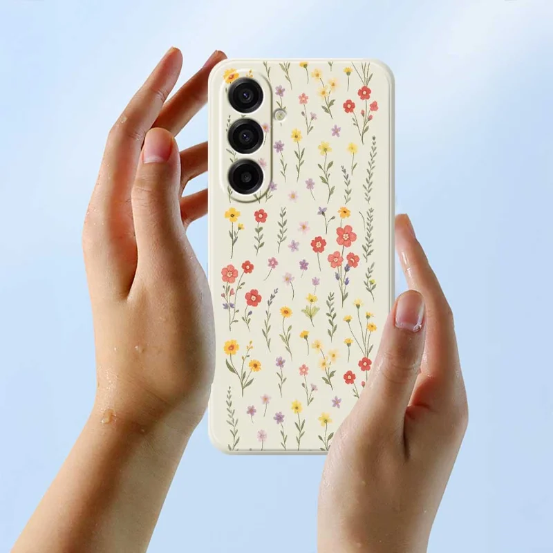 For Samsung Galaxy A17 5G / A17 4G Case Flowers and Grass Pattern Printing Straight Edge TPU Phone Back Cover - Beige