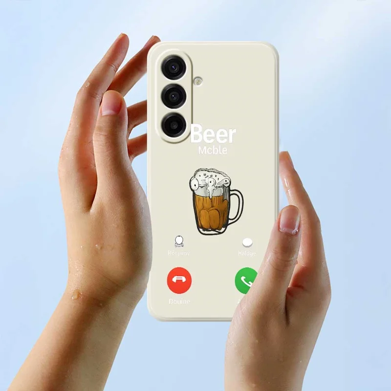 For Samsung Galaxy A17 5G / A17 4G Case Beer Pattern Printing Straight Edge TPU Phone Back Cover - Beige