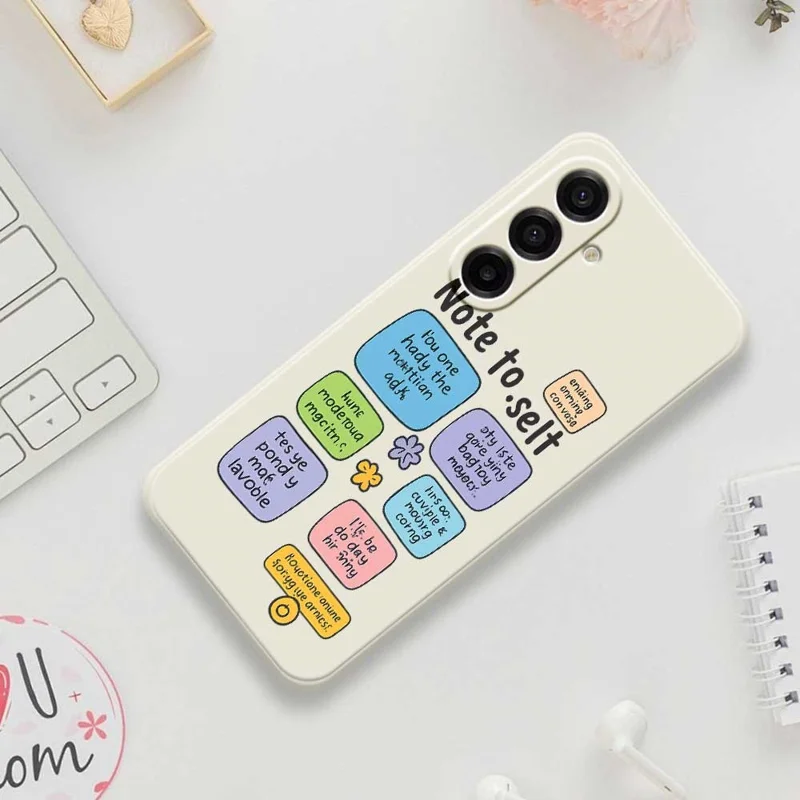 For Samsung Galaxy A17 5G / A17 4G Case Colored Sticky Notes Pattern Printing Straight Edge TPU Phone Back Cover - Beige