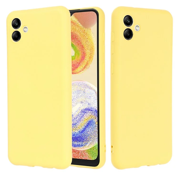 For Samsung Galaxy A04 4G (164.4 x 76.3 x 9.1 mm) Liquid Silicone Phone Case Anti-Scratch Soft Fiber Lining Camera Protection Cover with Strap - Yellow