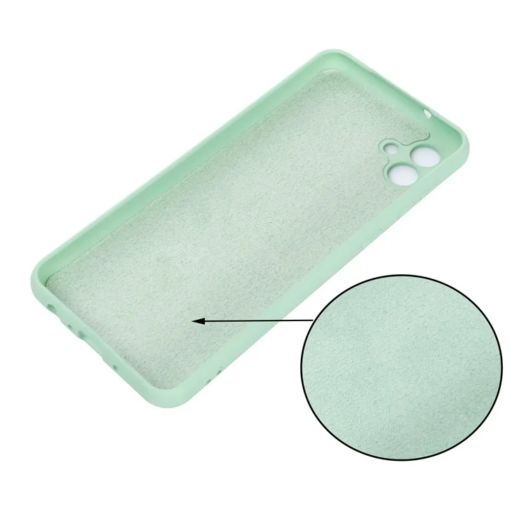 Für Samsung Galaxy A04 4G (164,4 x 76,3 x 9,1 mm) Flüssigsilikon-Telefonhülle, kratzfest, Weichfaserauskleidung, Kamerasschutz mit Trageriemen - Grün