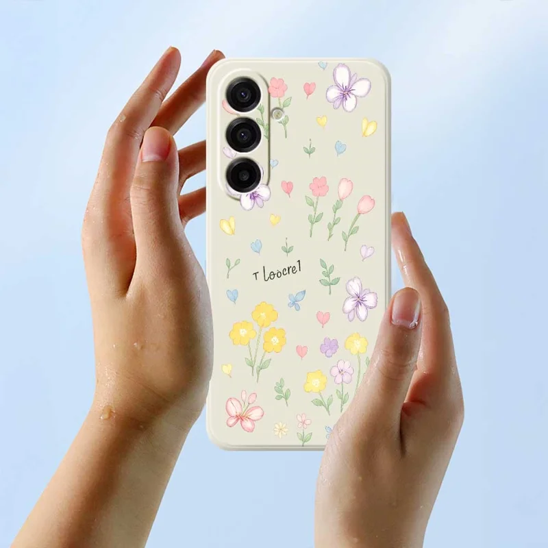 For Samsung Galaxy A17 5G / A17 4G Case Small Flowers Pattern Printing Straight Edge TPU Phone Back Cover - Beige