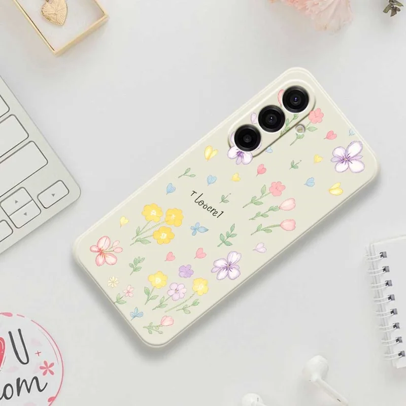 For Samsung Galaxy A17 5G / A17 4G Case Small Flowers Pattern Printing Straight Edge TPU Phone Back Cover - Beige