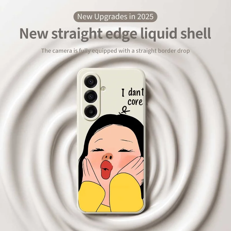 For Samsung Galaxy A17 5G Case Girl Holding Face Pattern Printing Straight Edge TPU Phone Back Cover - Beige