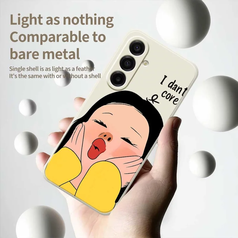 For Samsung Galaxy A17 5G Case Girl Holding Face Pattern Printing Straight Edge TPU Phone Back Cover - Beige