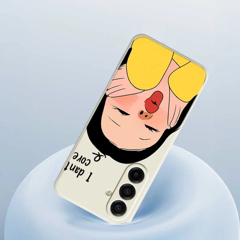 For Samsung Galaxy A17 5G Case Girl Holding Face Pattern Printing Straight Edge TPU Phone Back Cover - Beige
