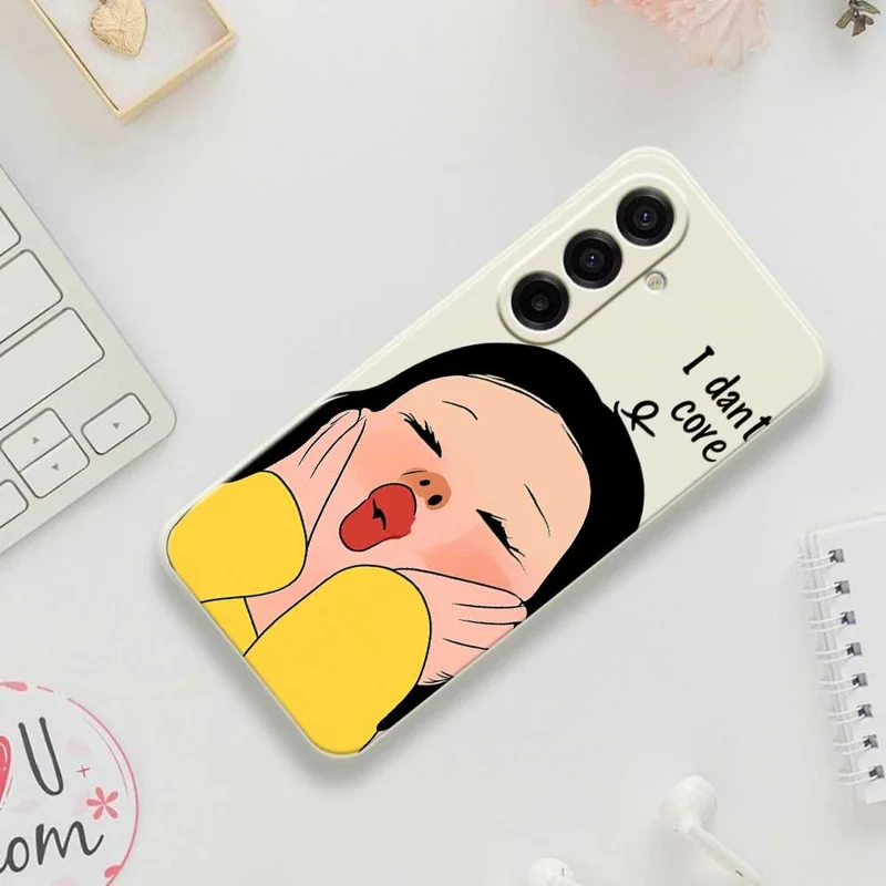 For Samsung Galaxy A17 5G Case Girl Holding Face Pattern Printing Straight Edge TPU Phone Back Cover - Beige