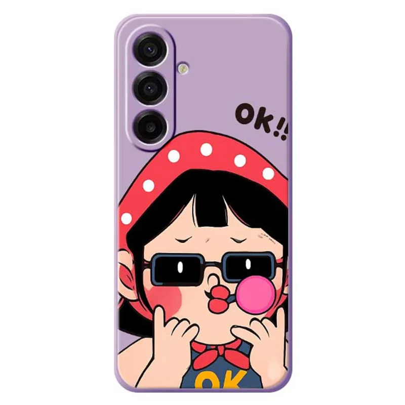 For Samsung Galaxy A17 5G / A17 4G Case Cute Kid Pattern Printing Straight Edge TPU Phone Back Cover - Purple