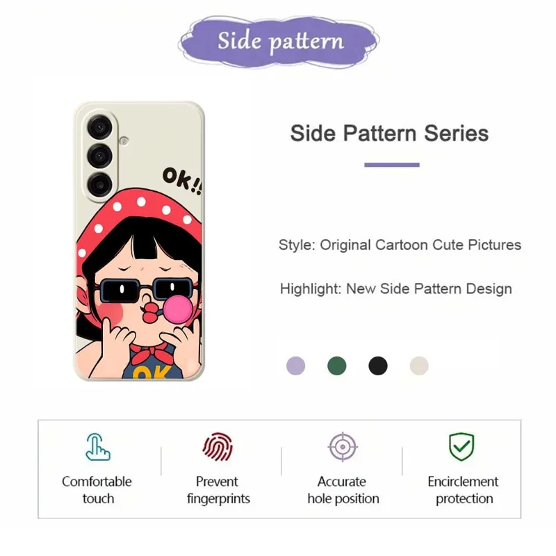 For Samsung Galaxy A17 5G / A17 4G Case Cute Kid Pattern Printing Straight Edge TPU Phone Back Cover - Purple