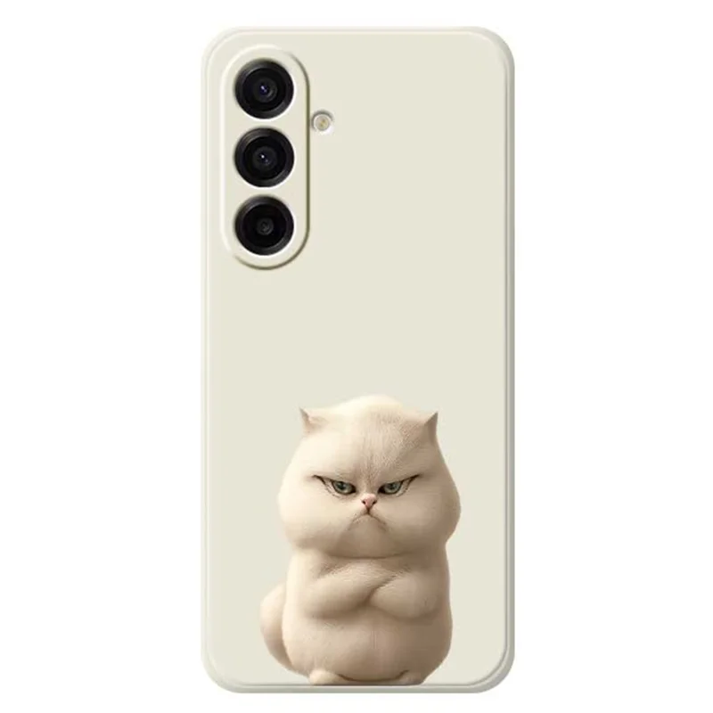 For Samsung Galaxy A17 5G / A17 4G Case Angry Cat Pattern Printing Straight Edge TPU Phone Back Cover - Beige