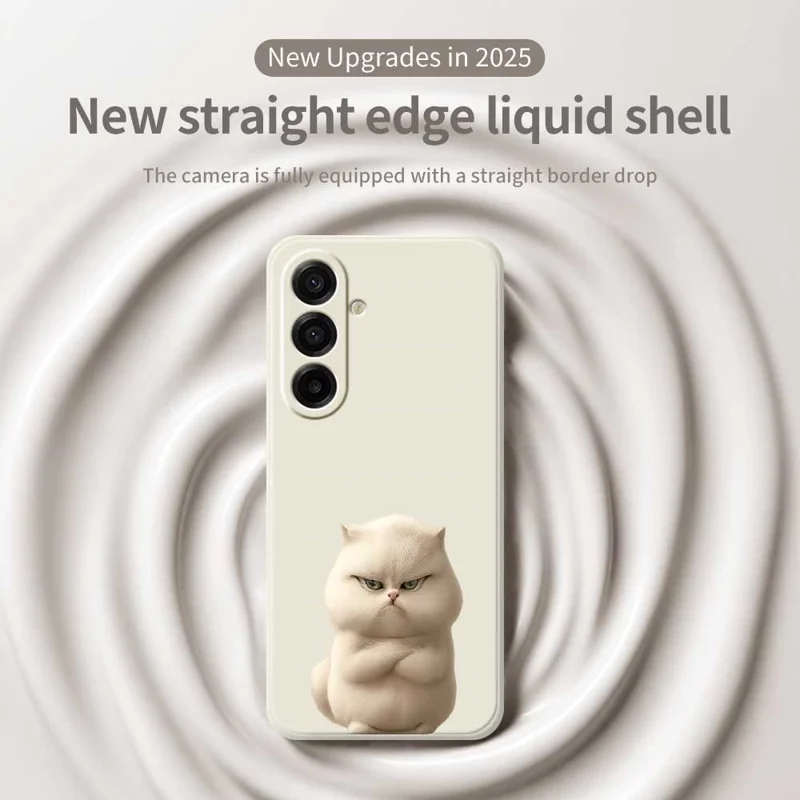 For Samsung Galaxy A17 5G / A17 4G Case Angry Cat Pattern Printing Straight Edge TPU Phone Back Cover - Beige