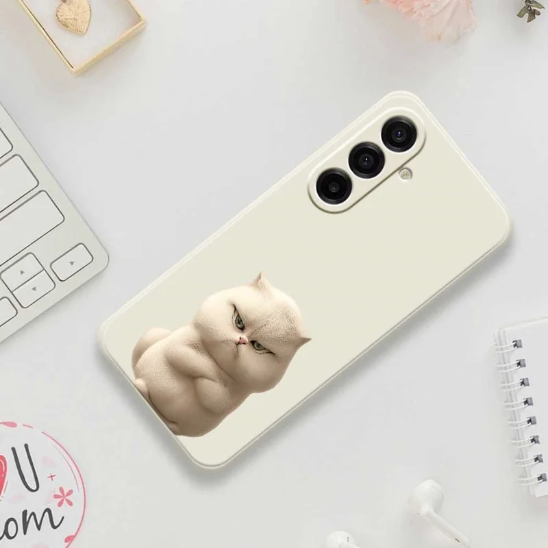 For Samsung Galaxy A17 5G / A17 4G Case Angry Cat Pattern Printing Straight Edge TPU Phone Back Cover - Beige