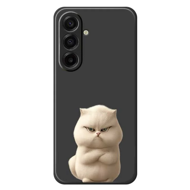 For Samsung Galaxy A17 5G / A17 4G Case Angry Cat Pattern Printing Straight Edge TPU Phone Back Cover - Black